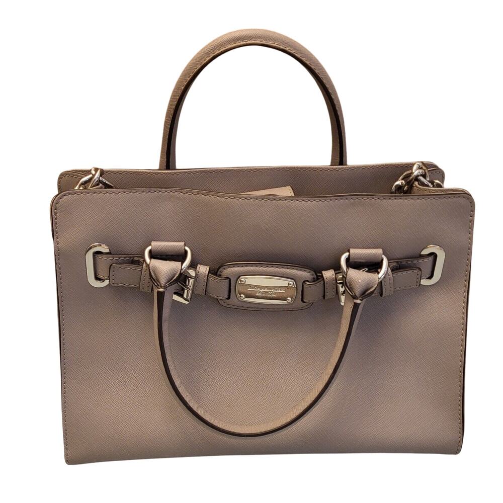 Michael Kors Hamilton Gray Leather Satchel Handbag Purse Silver Hardware